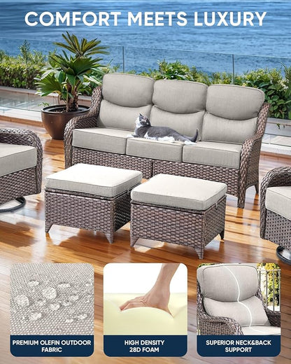 Luxury 24x24x6 Inch Smile Outdoor Sofa Cushions Set of 3 - Memory Foam Deep Seat Patio Furniture Pillows for Wicker Rocker Dining Chair Loveseat 3-Seater L-Shape Sectional Sofa - Beige