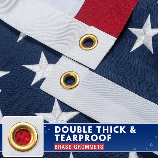 American Flag 6x10 Ft for Outside Longest Lasting- Ultra Durable, Tear-Proof Heavy Duty Spun Polyester US USA Flags - Fade Resistant, Embroidered Stars, Sewn Stripes, Brass Grommets - Outdoor Decor