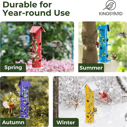 Kingsyard Metal Bird Feeders for Outdoors Hanging, 6-Ports Tube Bird Feeder, 14 inch, Durable & Weatherproof, Large Capacity for Attracting Wild Birds (Yellow)