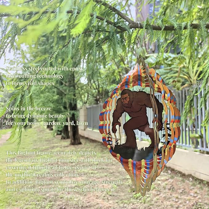 Bigfoot Wind Spinner Outdoor Mental Kinetic Wind Spinner for Garden Yard Decor Bigfoot Sasquatch Gifts Hanging Lawn Ornaments Wind Sculpture Wind Catcher with 3D Visual Effect (12''-1pc, Bigfoot)