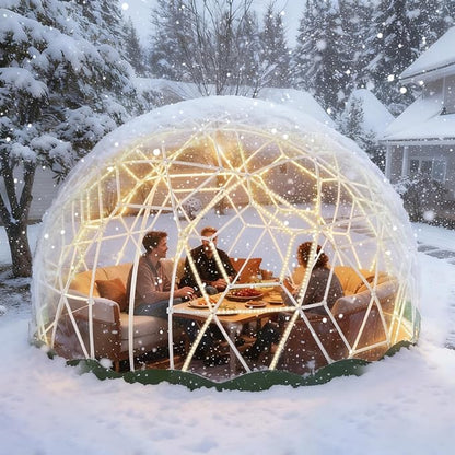 Garden Dome Tent, 9.5 x 5.7 ft Outdoor Clear Bubble Tent for 2-4 Person, All-Weather Geodesic Dome Greenhouse with Window & Door, PVC Transparent Tent for Patio, Camping, Party (9.5FT - Green)