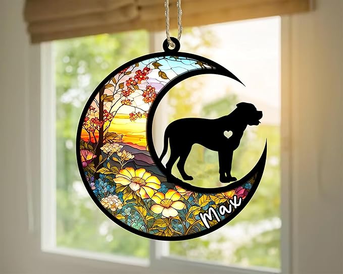 Personalized Dog Memorial, Custom Name Bullmastiff Dog Christmas Ornament with Name, Custom Breeds, Pet Loss Light Catcher, Gifts for Lovers Loss of Pet Sympathy on Mothers Day Christmas