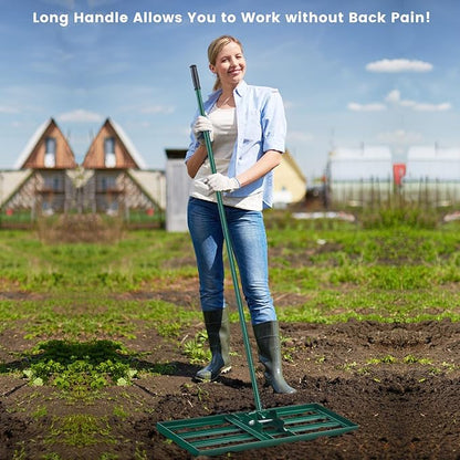 Goplus Lawn Leveling Rake, 42" x 10" Heavy Duty Level Lawn Tool w/ Ergonomic Handle for Soil, Effort-Saving Landscape Rake for Garden, Backyard, Golf Course, Farm, Pasture