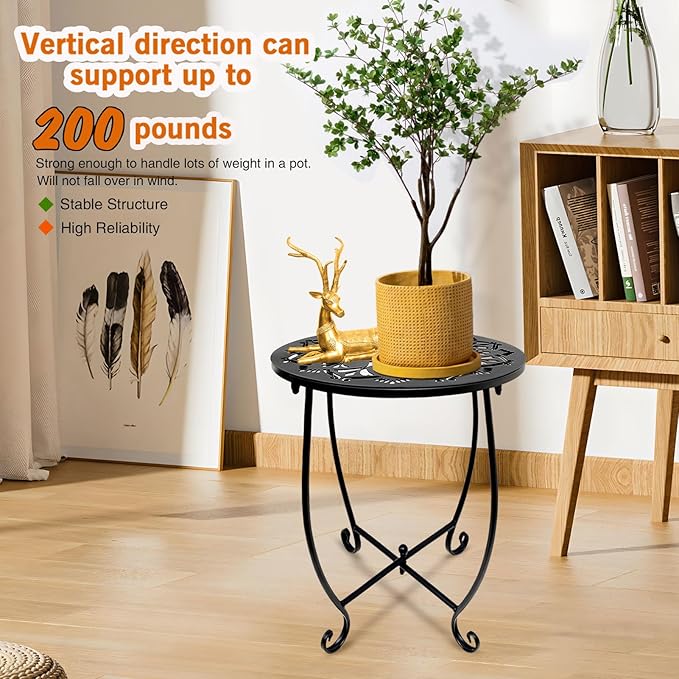 2 Pack Outdoor Side Tables for Patio,14 Inch Weather Resistant Metal Plant Stand Side Table, Round Outdoor End Table Accent Side Table for Patio Yard Porch Balcony Garden Bedside Indoor Outdoor