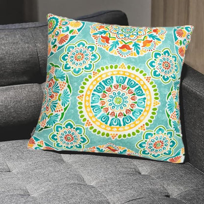 FUNHOME Outdoor Indoor Throw Pillows 18”x18”, Set of 2 Decorative Throw Pillows with Inserts, All Weather Water-Repellent Square Pillows for Bed, Couch, Sofa and Patio Furniture -Cyan Circle