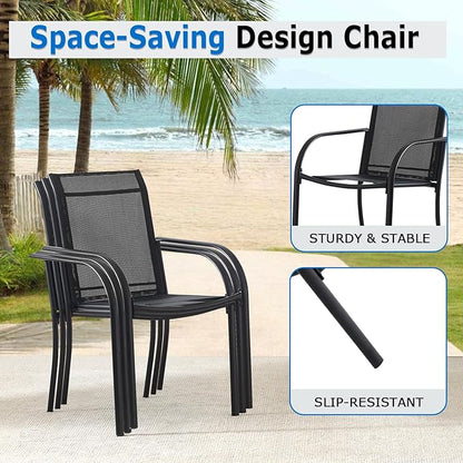 Outdoor Dining Chairs Set of 2, Stackable Patio Chair with Textilene Fabric, Lightweight Garden Chairs for Poolside, Backyard, Camping, Black