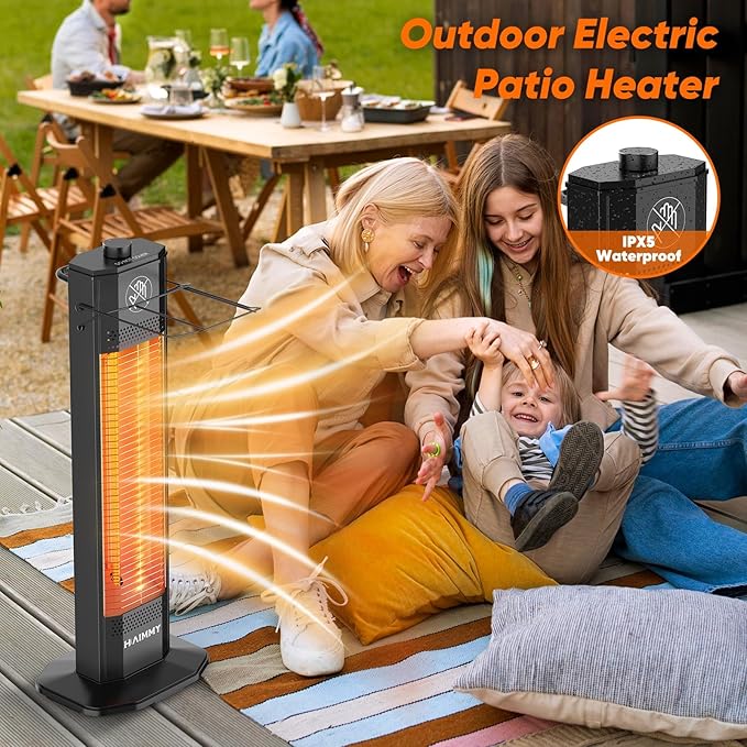 Outdoor Electric Patio Heater, Haimmy 27- inch Outdoor Electric Patio Heater, 1200W Instant Heating, 2 Heat Levels, Tip-Over & Overheat Protection, IPX5 Waterproof Tower Space Heater