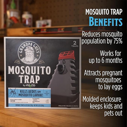 Grandpa Gus’s Mosquito Trap - Effective Long Term Outdoor Mosquito Control Killer Trap, Eco Friendly Insect Prevention for Patios and Gardens (Pack of 2)