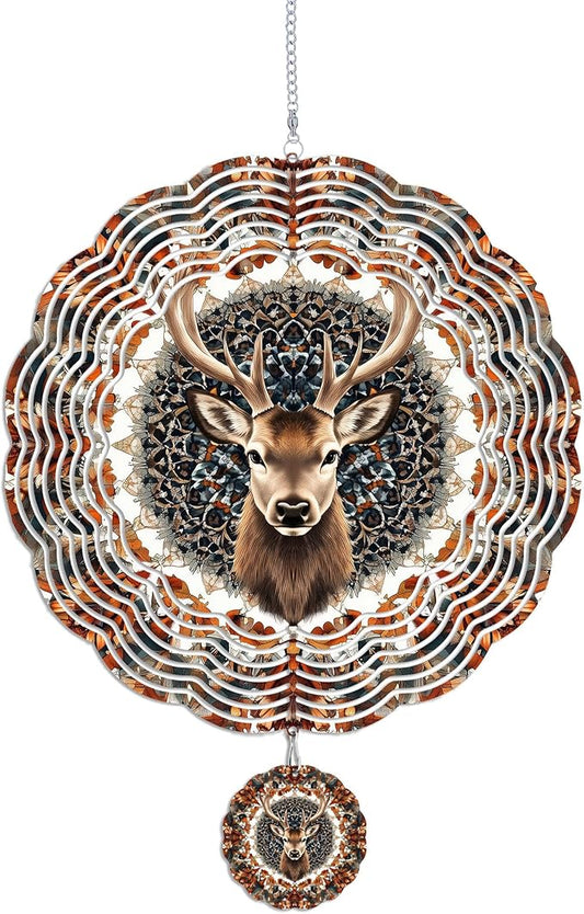 Wind Spinners Outdoor, Brown Retro Elk Deer 3D Stainless Steel Wind Sculpture Spinner for Garden Outside Hanging Decor Mother's Day Christmas Birthday Gifts for Women Men Mom Nana 11.8 in