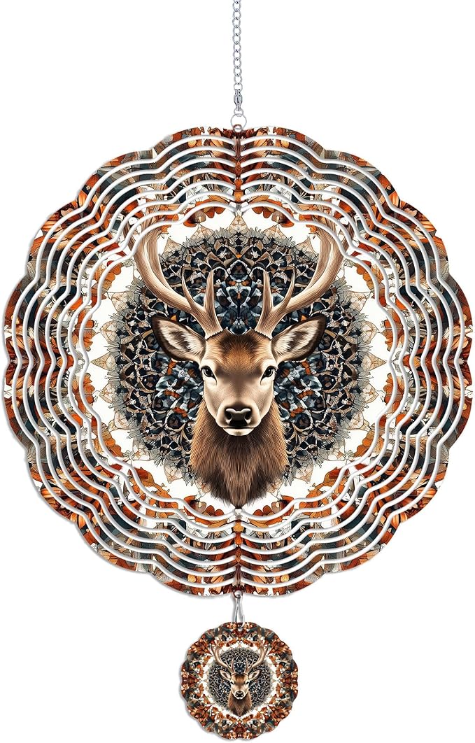 Wind Spinners Outdoor, Brown Retro Elk Deer 3D Stainless Steel Wind Sculpture Spinner for Garden Outside Hanging Decor Mother's Day Christmas Birthday Gifts for Women Men Mom Nana 7.8 in