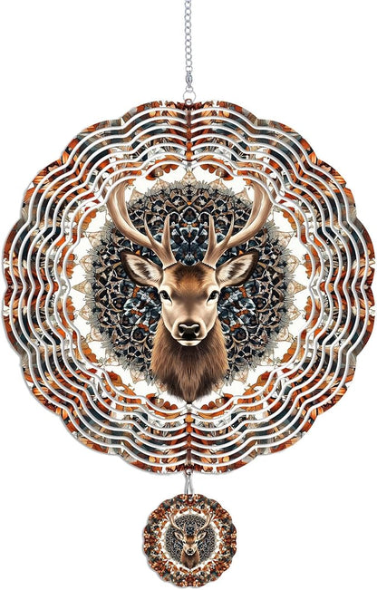 Wind Spinners Outdoor, Brown Retro Elk Deer 3D Stainless Steel Wind Sculpture Spinner for Garden Outside Hanging Decor Mother's Day Christmas Birthday Gifts for Women Men Mom Nana 7.8 in