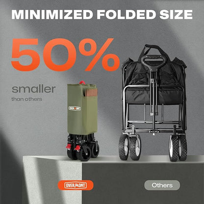 Overmont Collapsible Wagon Cart with Wheels - 180L Foldable Heavy Duty Wagon with Big All-Terrain Wheels - 330Lbs Weight Capacity with Side Pockets for Camping Sports Garden Grocery Shopping Green