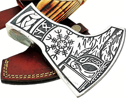 AX-7000 Custom Gift Forged Carbon Steel Viking Axe with Rose Wood Shaft, Viking Bearded Camping Axe