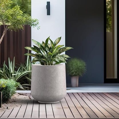 Kante 15.3" Dia Round Concrete Planter, Outdoor Indoor Large Plant Pots Containers with Drainage Hole and Rubber Plug for Home Garden Patio, Light Gray