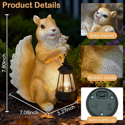 Solar Garden Decor Squirrel Statues - Squirrel Figurine Lawn Ornaments,Small Animal Garden Statues for Outdoor Yard Art Porch Patio Balcony Home House Decor,Birthday Gifts for Women Mom Grandma
