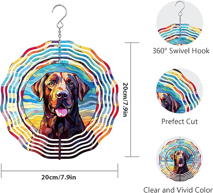 Labrador Retriever Wind Spinner Pet Dog Memorial Gifts 3D Metal Kinetic Hanging Wind Sculpture Spinners for Yard and Garden Indoor Outdoor Window Garden Decoration 8 Inch (Labrador Retriever 1)