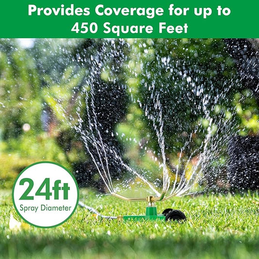 RESTMO 3-Arm Metal Sprinkler with Wheel Base, 360 Degree Automatic Rotary Lawn Sprinkler System for Garden Plant, Flower Bed and Yard Watering and Large Yard Area Watering