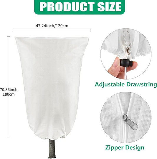 Plant Covers Freeze Protection, 2 Pack 47''×71'' White Frost Cloths Blankets with Zipper Drawstring Shrub Tree Covers for Winter Outdoor Plants Freeze Protection