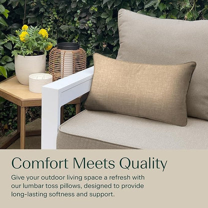 Honeycomb Outdoor Lumbar Pillow 2-Pack, 22 x 12, Hampton Texture Neutral Throw Pillows for Patio Furniture