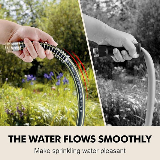 Rubber Garden Water Hose 25ft, 5/8" Leak Proof Garden Hose with Brass Connector, Flexible Hose Pipe for Lawn, Watering Cleaning & Washing