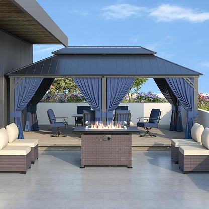 12' x 20' Hardtop Gazebo,Outdoor Galvanized Steel Metal Double Roof Gazebo with Curtains and Netting for Patios, Gardens, Lawns,Navy Blue