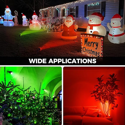 L LOHAS LED Red and Green Christmas Spotlight Outdoor, Auto On/Off 5W Landscape Lighting, 120V IP66 Waterproof Spot Lights for Yard House Holiday Trees Decoration, UL Listed, 2 Pack