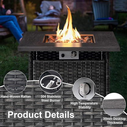 HUMMUH 5 Piece Patio Furniture Set,Wicker Swivel Rocker Patio Chairs Set of 4 with 30'' Fire Pit Table Outdoor Furniture Set for Porch,Garden,Backyard