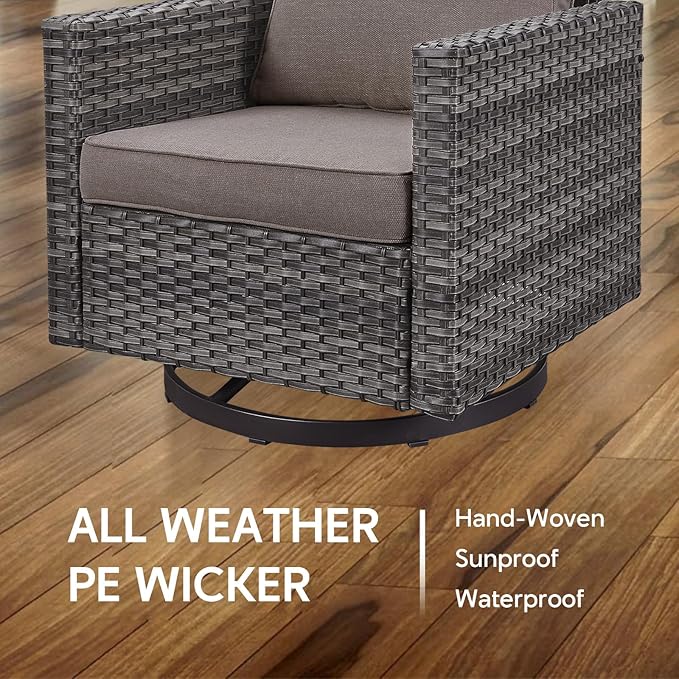 9 Piece Wicker Patio Furniture Set - Outdoor Swivel Rocker Chairs Set with Coffee Table, Rattan Chairs, 3 Seat Sofa & Ottomans, Patio Conversation Sets for Bcakyard Deck - Grey/Grey