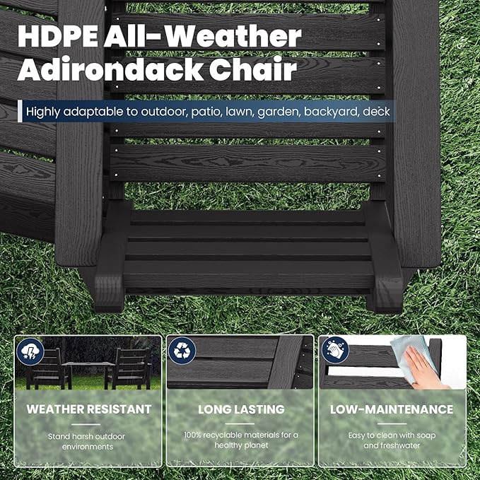 Tall Adirondack Chairs Set of 2, All Weather HDPE Poly Bar Height Balcony Adirondack Chair with Removable Double Connecting Trays, Outdoor Adirondack Barstools for Deck, Patio, Yard, Pool, Lawn