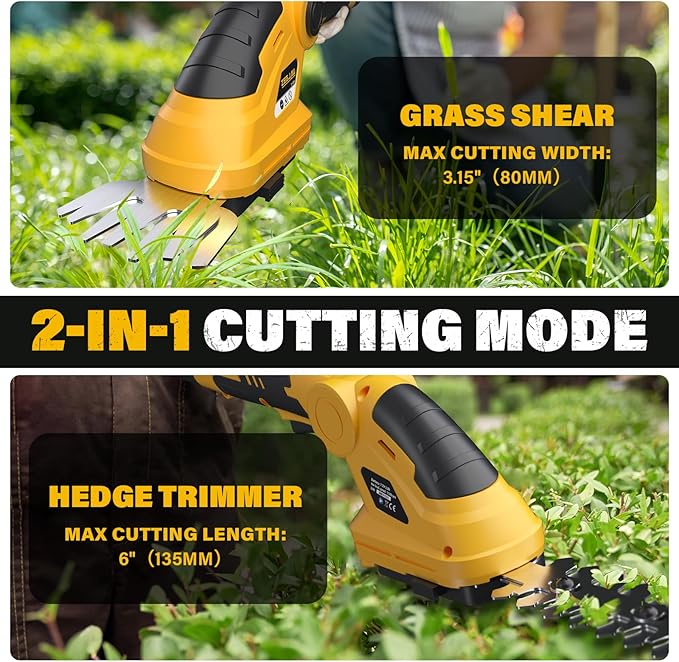 7.2V Cordless Hedge Trimmer & Grass Shears, 2 in 1 Electric Handheld Shrub Trimmer, Lightweight Rechargeable Bush Trimmers for Yard, Lawn, Garden
