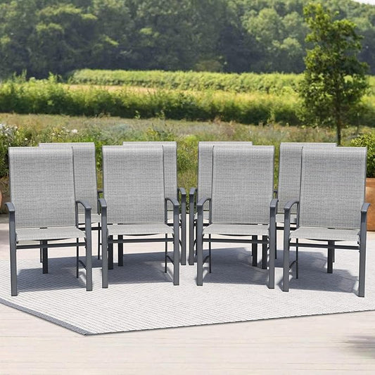 Outdoor Dining Chairs Set of 8, Stackable Patio Chairs with Metal Frame & Textilene Fabric, Perfect for Patio Garden Deck, Grey