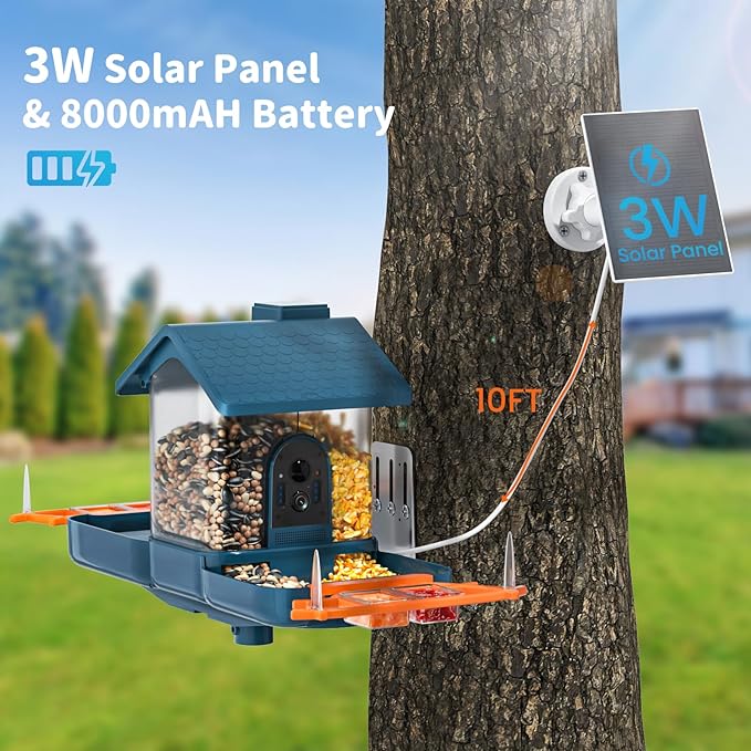 Bird Feeder with Camera and Bird Bath for Outdoors, Dual-Lens 2K HD Video with AI Identification, Solar Powered, Instant Alerts, IP66 Weatherproof