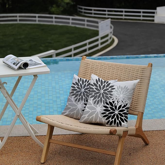 DFXSZ Outdoor Throw Pillow Covers 20x20 Inch Set of 2 Waterproof Spring Summer Geometric Elegant Black Grey Outdoor Pillow Covers for Patio Funiture Garden Couch 158X20