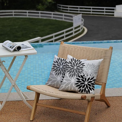 DFXSZ Outdoor Throw Pillow Covers 20x20 Inch Set of 2 Waterproof Spring Summer Geometric Elegant Black Grey Outdoor Pillow Covers for Patio Funiture Garden Couch 158X20