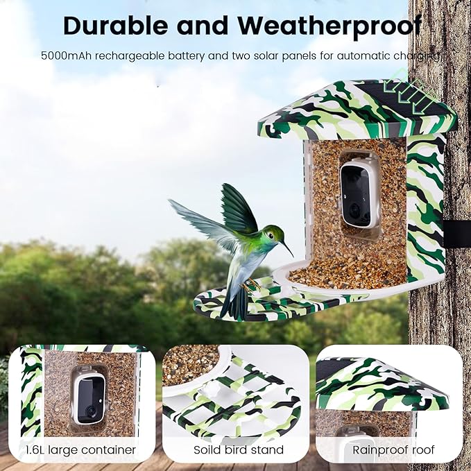 Luvan Bird Feeder with Camera, 1080 HD AI Identify Birds Species, Smart Solar-Powered, Auto Capture Birds& Motion Detection for Watching