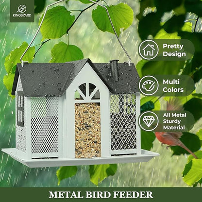 Kingsyard Bird Feeder House for Outside, Metal Mesh Wild Bird Feeder with Triple Feeders for Finch Cardinal Chickadee, Large Capacity, Weatherproof and Durable