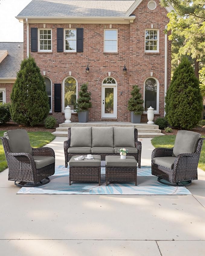 Pop 22x25/22x24 Outdoor Chair Cushions Set of 2 - High Back Deep Seat Water-Resistant Patio Wicker Chairs Cushion for Rattan Dining Rocker Glider Loveseat Couch Sectional Sofa - Grey/Classic