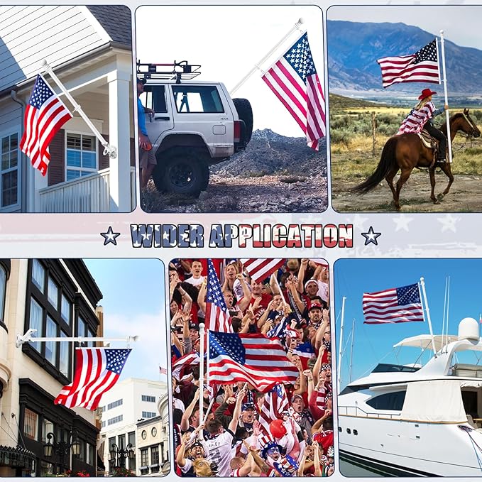 REERON Flag Pole for Outside House Porch Wall Mount, 7 FT 1" No Tangle Stainless Steel Spinning Flagpole Kit with 360° Metal Flag Pole Rings Clips & 2-Position Holder for 3x5' 4x6' American Flags