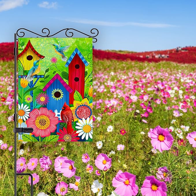 2 pieces spring summer bird garden flag welcome flag, vertical double-sided small yard flag 12 x 18 inches for outdoor family seasonal farmhouse yard lawn outdoor decoration