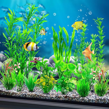 CousDUoBe 12pcs Fish Tank Accessories Aquarium Decorations Green Plants, Green Fish Tanks Decoration Plants, Fish Tank Decor, Aquarium Decor Plastic Plants