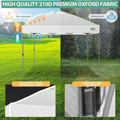 COBIZI 10x10 Pop Up Canopy Tent 1-Button Push Easy up Outdoor Canopy Instant Portable Commercial Shelter Waterproof UPF50+ Gazebo with Reflective Strip, Air Vent & 4 Sandbags,White