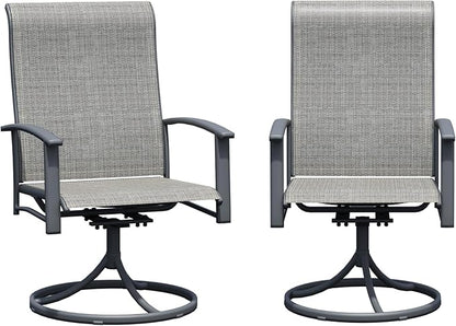 Patio Swivel Chairs Set of 2, Outdoor Swivel Chairs with Armrest, High Back Patio Chair with Metal Frame, All-Weather Outdoor Dining Chair for Deck, Porch and Lawn, Grey