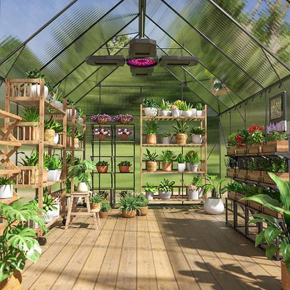 Favfurish 6x12 FT Greenhouses for Outdoors,Heavy Duty Polycarbonate Greenhouse,Lockable Walk-in Green House Sunroom w/ Adjustable Vent Window,Plant Grow Lights for Garden Plants Backyard Patio
