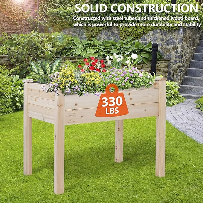 Elevated Wood Gardening Bed with Green House Cover - 36L x24W x 66H - Backyard Expressions