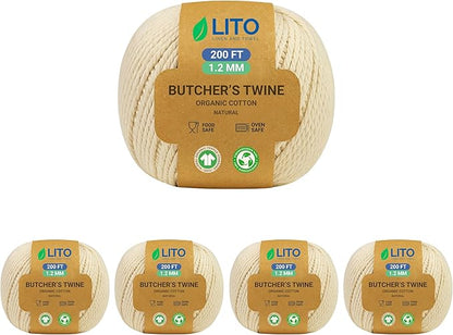 Organic Butcher’s Twine for Cooking & Trussing – 1.2mm Heavy-Duty Natural Cotton Kitchen Twine 1000 Feet – Food-Safe, Oven-Safe String for Meat, Turkey, Baking, & Crafts