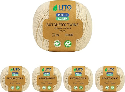 Organic Butcher’s Twine for Cooking & Trussing – 1.2mm Heavy-Duty Natural Cotton Kitchen Twine 1000 Feet – Food-Safe, Oven-Safe String for Meat, Turkey, Baking, & Crafts