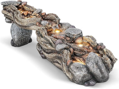 60" Long Cascading Outdoor Rock Water Fountain, 5-Tier Tranquil River Waterfall, Realistic Rock Design, Serene Flowing Water Sound for Outdoor Garden, Patio, Landscaping, Home Decor
