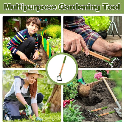 1 Pcs Mini Garden Hula Hoes for Weeding Long Stirrup Hoe Tools Scuffle Hoe Garden Tool for Lawn Yard Weeding Gardening (Wood Handle)