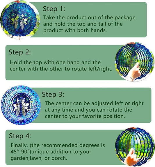 Peacock Gifts for Women, Peacock Wind Spinner Garden Decor, 12 inch 3D Hanging Wind Spinners Outdoor