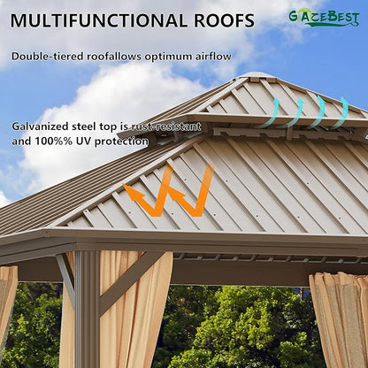 10x10 ft Hardtop Gazebo Outdoor Aluminum Patio Gazebo Double Roof Galvanized Steel Canopy with Netting and Curtains for Garden, Backyard,Deck and Lawns